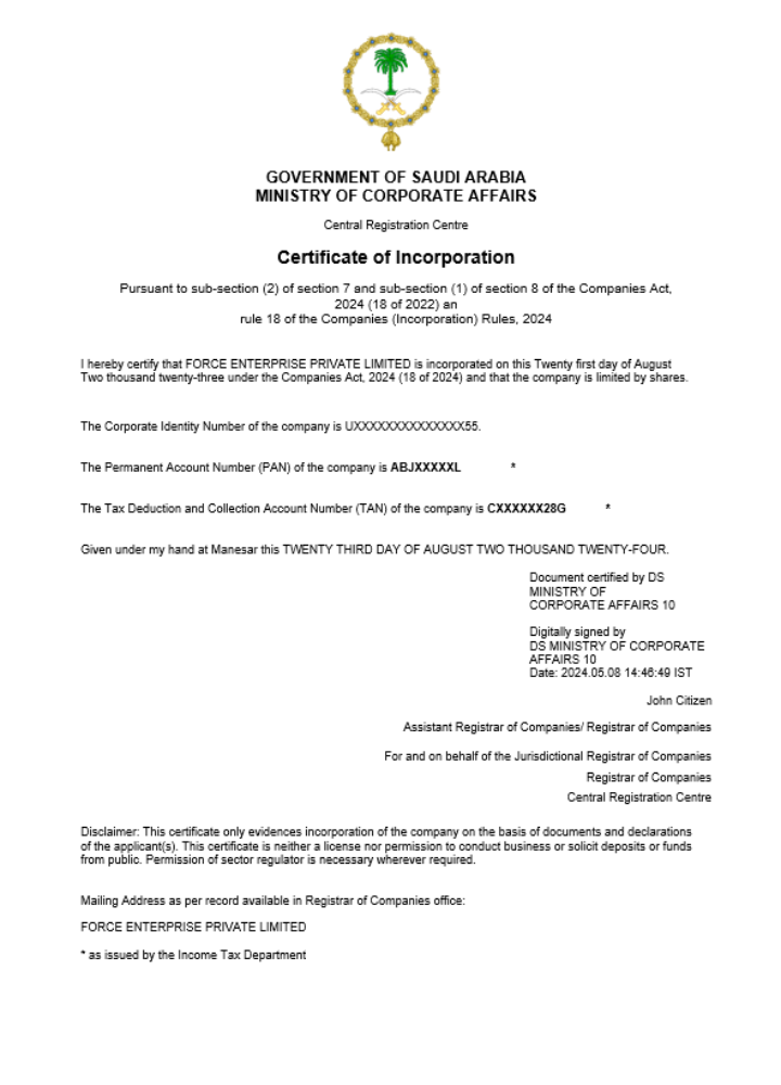 Saudi Arabia business registration certificate Word and PDF template (1)